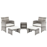HAOYYE 5 Piece Outdoor Patio Furniture Set with 2 Chairs 2 Ottomans and 1 Coffee Table, Wicker Conversation Set with Cushions, Modern Deck or Garden Lounge Sofa Set for Balcony Backyard or Porch Relaxation